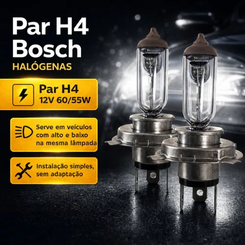 2 Lâmpadas Farol Baixo E Alto H4 Bosch Halogena 12v