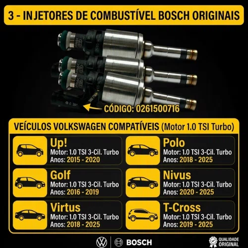 3 Bicos Injetor Para Vw T-cross Virtus Polo Up Tsi Gdi Padrão