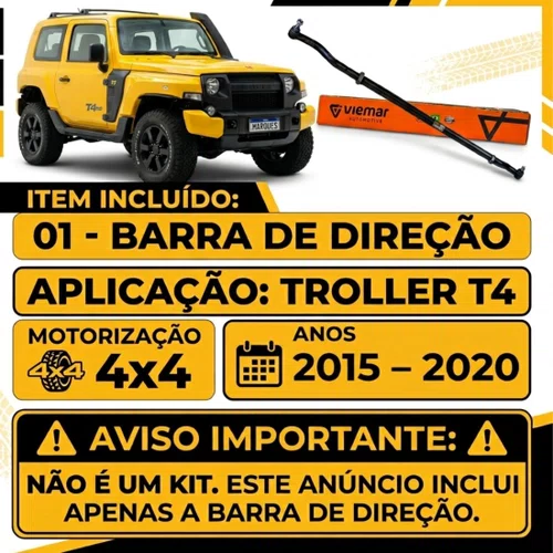 Barra De Direção Viemar Para Troller T4 4x4 2015 A 2020 Preto