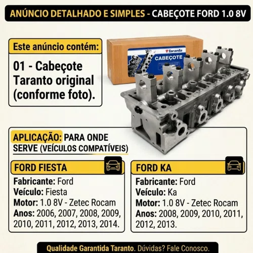 Cabeçote Ford Fiesta / Ka 1.0 8v Flex Zetec Rocam Novo Na Cx