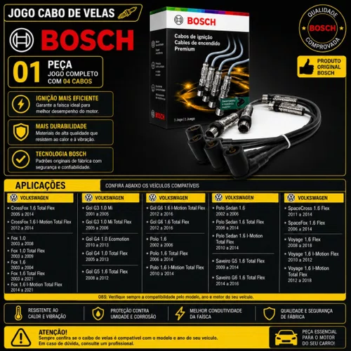 Cabo Para Vela Golf Polo Gol G4 G5 Fox 1.6 Original Bosch Preto