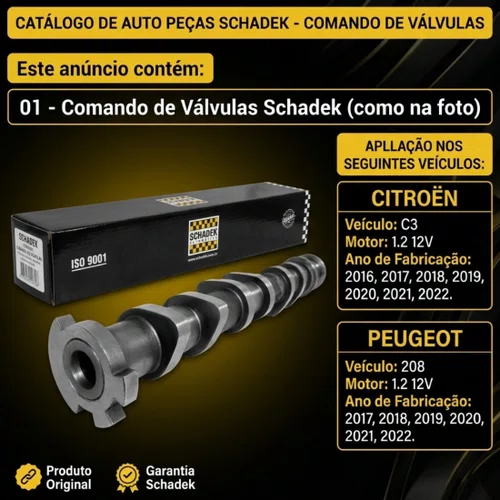 Comando De Válvulas Admissão C3 208 1.2 12v De 2017 A 2022