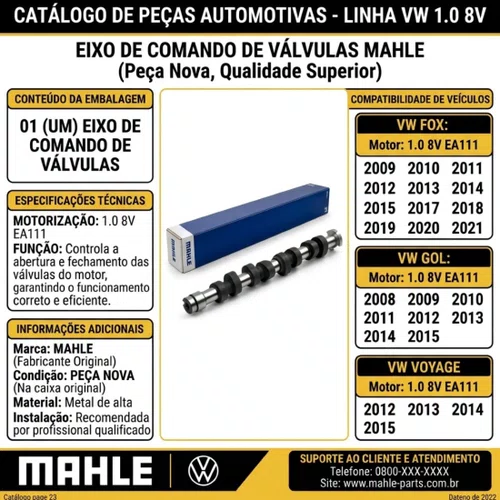 Comando Válvulas Mahle 1.0 8v Gol Fox Voyage Ea111 Letra Aj