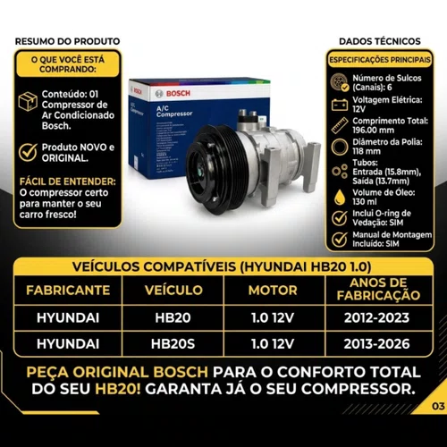 Compressor Ar Condicionado Hyundai Hb20 1.0 Flex 2013 Acima