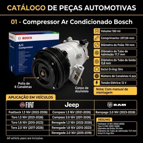 Compressor Ar Fiat Toro Jeep Renegade Compass 1986ab1019