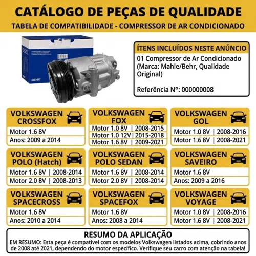 Compressor Ar Gol Fox Polo Saveiro Voyage G5 G6 1.6 8v Mahle