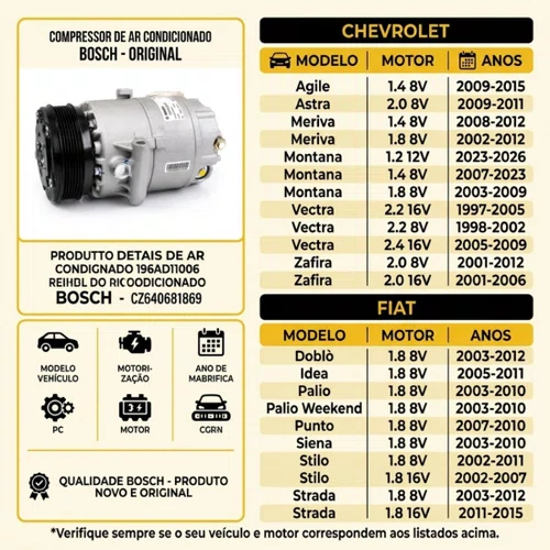 Compressor Ar Montana 1.4 / 1.8 2004 A 2012 Original Bosch