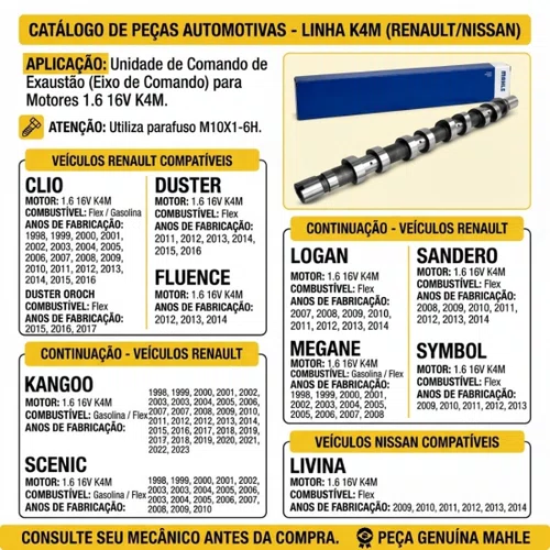 Eixo Comando Escape Logan Sandero Megane Duster 1.6 16v K4m