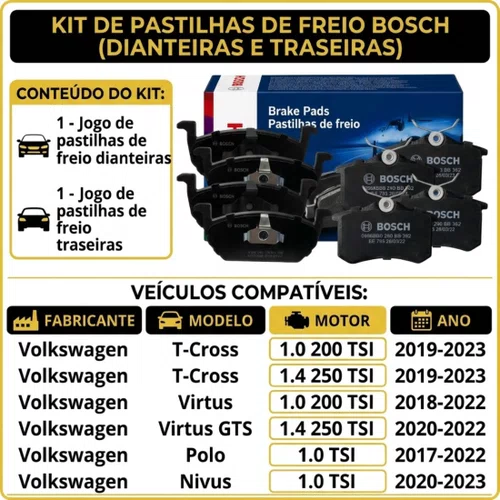 Jogo De Pastilha Nivus, Polo, Virtus, T-cross Diant E Tras