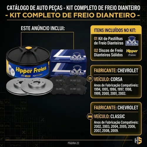 Jogo Disco Solido + Pastilha Freio Corsa Classic 1994 A 2009