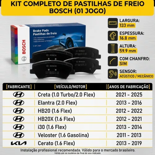 Jogo Pastilha Freio Hb20 1.6 2012 2013 2014 2015 2016 2017