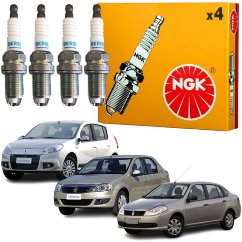 Jogo Vela Ignição original NGK Renault Sandero Logan Symbol motor 1.6 8v Flex