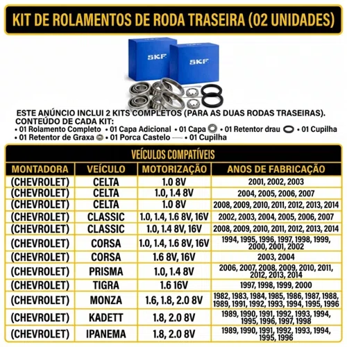 Kit 2 Rolamentos Roda Traseira Skf Corsa Classic Celta Agil