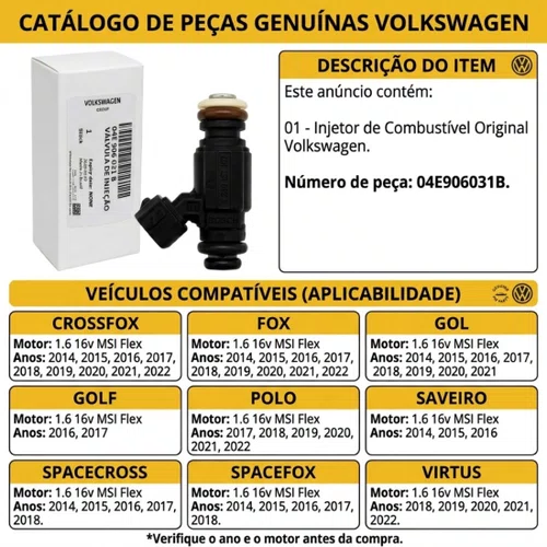 Kit 4 Bico Injetor Polo / Virtus 1.6 16v Orig. Vw 04e906031b Bico Injetor Tsi