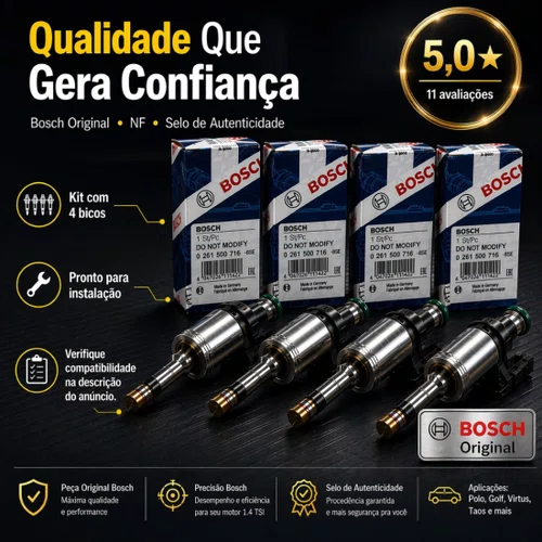 Kit Com 04 Bico Injetor Polo Golf Vírtus Taos 1.4 Tsi Bosch Padrão