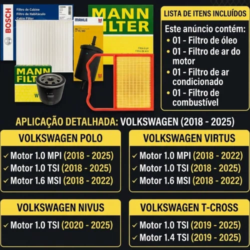 Kit De Filtros Vw 1.0 Tsi E Msi Polo Virtus T-cross