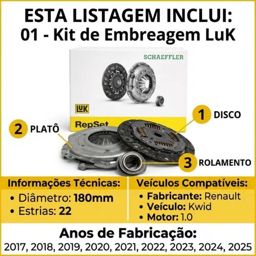 Kit Embreagem Kwid 1.0 12v Plato Disco Rolamento