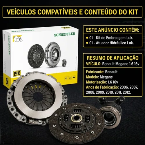 Kit Embreagem Luk Com Atuador Megane 1.6 16v 2006 Até 2012
