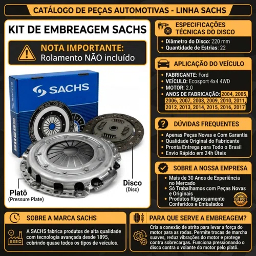 Kit Embreagem Sachs Ford Ecosport 2.0 4wd 2004 A 2017