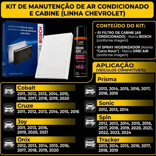 Kit Filtro Ar Condicionado Higienizador Onix Tracker E Cruze