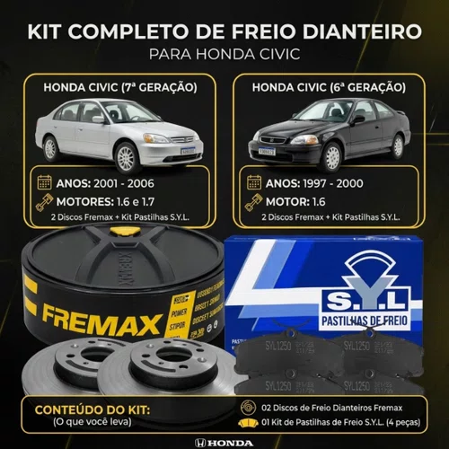 Kit Pastilha E Disco Dianteiro Honda Civic 1997 A 2006