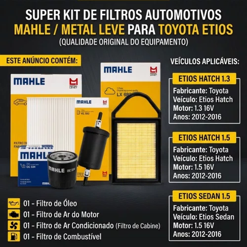 Kit Revisão 4 Filtros Etios 1.3 1.5 16v 2012 A 2016 Original
