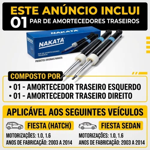 Par Amortecedor Traseiro Nakata Ford Fiesta 1.0 1.6