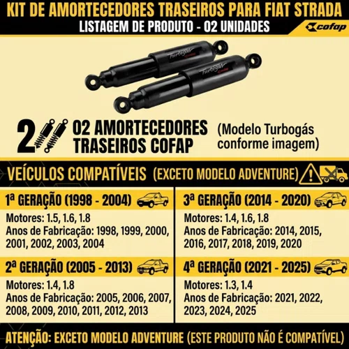 Par Amortecedor Traseiro Strada 1998 1999 2000 2001 Até 2025