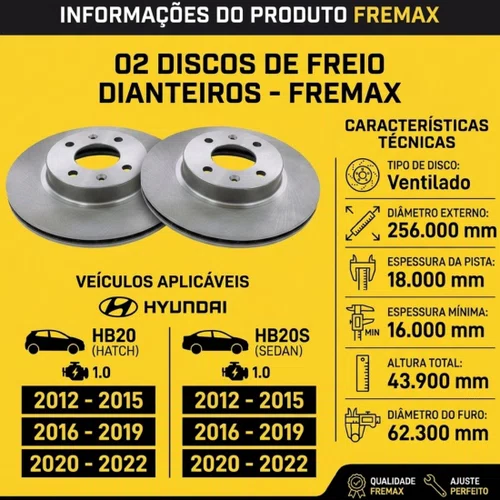 Par Disco De Freio Dianteiro Hb20 1.0 2016 2017 2018 2019