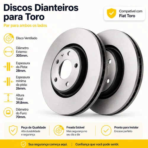 Par Disco De Freio Dianteiro Toro 1.8 2016 2017 2018 2019