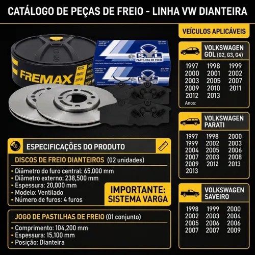 Par Disco E Pastilha Freio Vw Gol Saveiro Parati G2 G3 G4