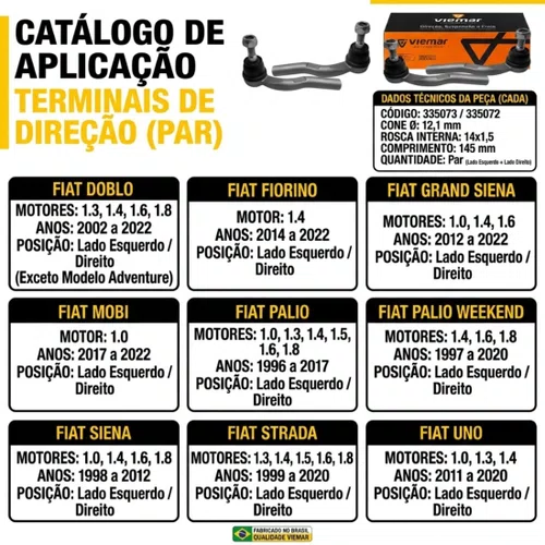 Par Terminal De Direção Fiorino Siena Mobi Palio Uno Strada