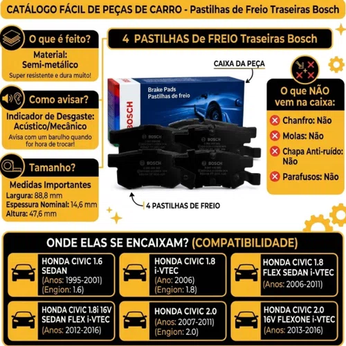 Pastilha De Freio Traseiro Civic 1.6 G6 Civic 1.8 2.0 G8 G9