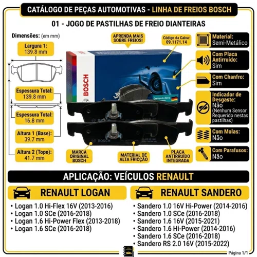 Pastilha Freio Sandero 2015 2016 2017 2018 2019 2020 2021