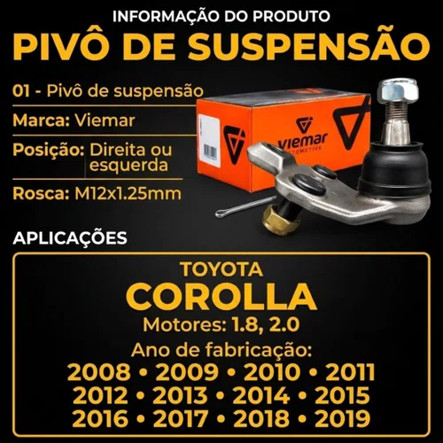 Pivô De Suspensão Viemar Toyota Corolla 1.8 2.0 2008 A 2019