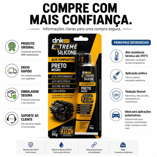 Silicone Preto Alta Temperatura Dnk 315ºc Vedação 90g